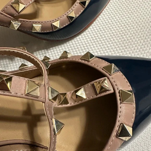 Valentino Navy Blue and Gold Rock Stud Patent Leather - Picture 2 of 8